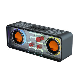 Transparent Mech Bluetooth Speaker Wireless Double Horn Subwoofer TWS Stereo Speaker with Colorful Light