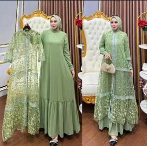 COD Syakila Dress Matt Ceruty Mix Brukat + Renda Size XL Dress Wanita Terbaru 2024 Murah Fashionable