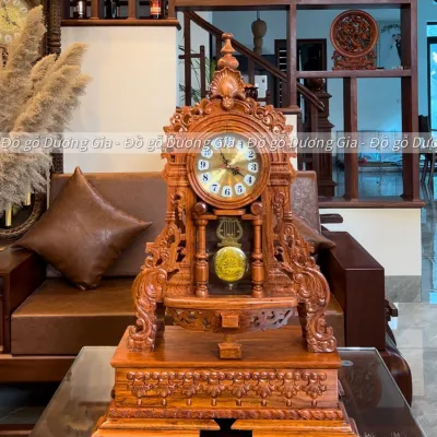 Đồng hồ quả lắc đồng hồ gỗ để bàn gỗ mun đuôi công