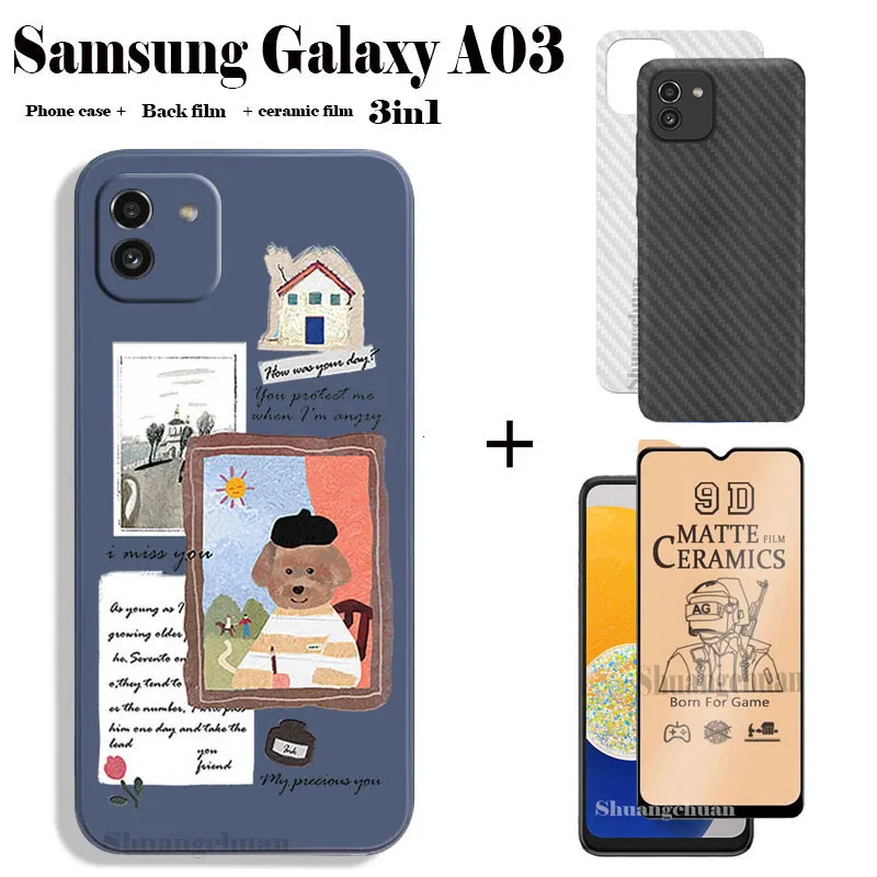 3in1 Samsung Galaxy A03 phone case A03 back film ceramic film soft