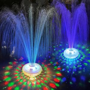 LanPool Floating Water Fountain with Underwater Lights Powered Pump Outdoor 3 Modes Sprinkler Waterfall Fountain for Inground Above Ground Pool Pond-Blue-1PC
