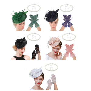 Đua Ngựa Mũ Derby Headbands Với Vòng Cổ Bông Tai Găng Tay Găng Tay Cho Phụ Nữ Trang Phục Chính Thức Và Giản Dị Trang Phục Masquerades Phụ Kiện