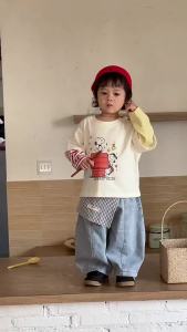 Babys autumn long-sleeve clothing T T shirt 2026 Korean-style childrens clothing autumn outfit boys denim jeans set