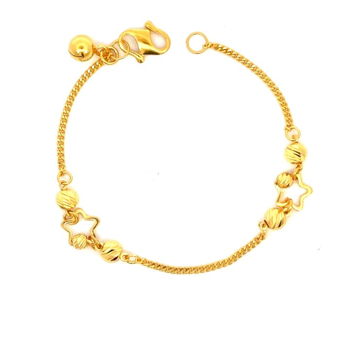 POH KONG 916/22K Yellow Gold Star with Carved Curb Beads Bracelet Lazada