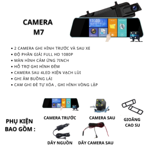 Camera Hành Trình ô tô gương chiếu hậu M7 XETABON Full HD 1080P cam trước sau rõ nét góc quay 170 độ bảo hành trong 12 tháng