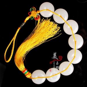 已开光 招财 2.5 CM 天然玉石八白玉串吊坠平安扣居家客厅八白玉扣装饰挂件礼物 2.5CM string pendant safe buckle home living room eight white jade buckle decorative pendant gift