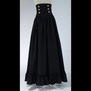Vintage Renaissance Pleated Maxi Corset Button Skirt Women A Line Victoria High Waist Gown Gothic Swing Floor Ruffle Skirt