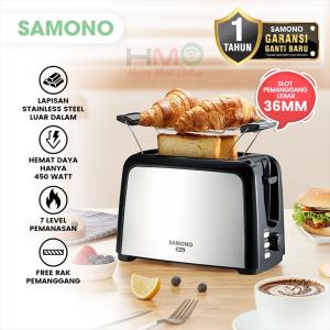 SAMONO Toaster Pemanggang Roti 450W 2 Slot 7 Level Panas 36mm + Rak Pemanggang Defrost Reheat SW-TS450