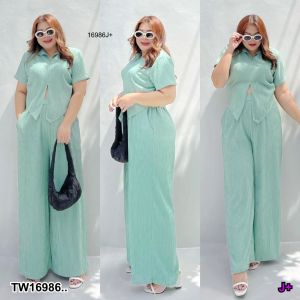 TW16986 Set #Bigsize 2 ชิ้น เสื้อผ่าหน้า + กางเกงขายาว ..