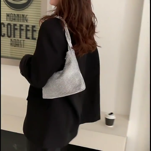 Exquisite Silver Shiny Purse Bag for Rhinestone Underarm Bag Evening Bag Wedding Shoulder Bag Handbag for Dinner Party