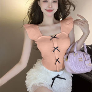 FRAN New Sleeveless Knitted Top for Women Korean Cute Bow Slim Fit Vest Top