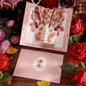 NEXASHOP Pop Up Love 3D Greeting Card Rose with Envelope Valentines Day Card Romantic Flower Blessing Card Wedding Invitations
