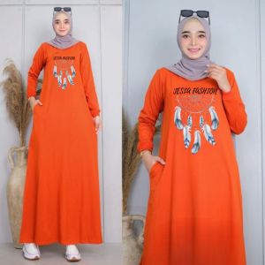Gamis Wanita Terbaru 2024 Berka Dress Bahan Kaos Katun Combed Apk Sablon Dress Wanita Simple Ootd Hijab Style