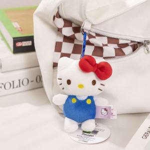 Internet celebrity hellokitty Small plush pendant cute overalls Hello bag keychain doll toy