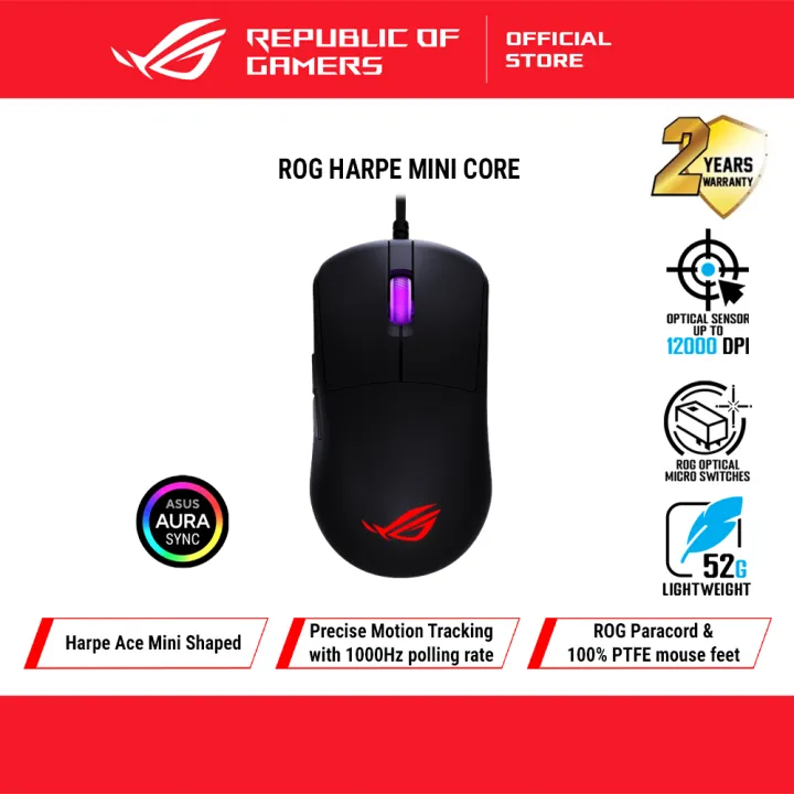 P524 ROG Harpe Mini Core Gaming Mouse | 52g Ultra-Light | 12,000 DPI | Micro Switch II | PTFE Feet P524