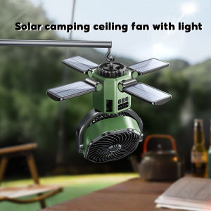 OATSBASF Portable Outdoor Camping 6000mAh Solar Fan with LightHanging FanAuto Shaking Head Ceiling fan