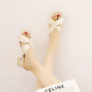 Ladies Sandals 2024 Summer New All-match Mid-heel Sandals and Slippers Korean Fashion Beach Shoes Holiday Shoes