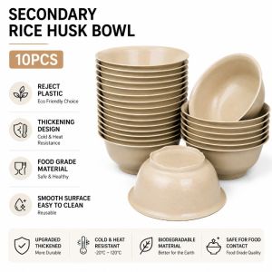 10Pcs Rice Husk Disposable Bowl Thickened and Hard Food Grade Noodle Bowl Disposable Tableware
