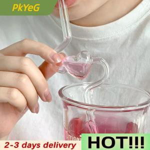 PkYeG Love-shaped Heat-resistant Glass Straw High-value Girl Heart Glass Tube Juice Drink Household Transparent Straw Reusable