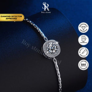 RoyStone - Gelang Wanita Moissanite Sertifikat GRA Original Lapis Emas - Simple Athena Square Adjust Bracelet