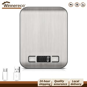 [Winnereco Flagship Mall]Compact USB Charging Digital Food Scale Stainless Steel Surface Accurate Measurement for Cooking and Baking