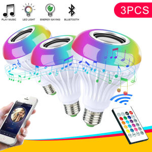 3Pcs Đèn led  loa bluetooth âm bass siêu trầm cảm ứng nhạc bóng đèn led 7 màu kèm loa bluetooth remote đèn trang trí đèn mini