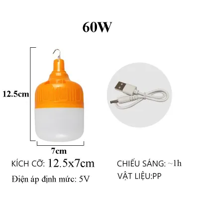 Bóng đèn tích điện siêu sáng 100W có móc treo tiện lợi Bóng đèn sạc tích điện đa năng cao cấp kèm móc treo - BUM STORE