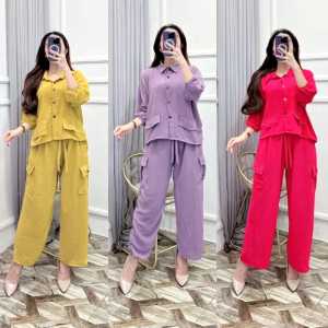 PROMO SETELAN MAURA WANITA CELANA CARGO JUMBO/LD.105.110.115.120/M.L.XL.XXL/CRINKLE AIRFLOW/SETELAN CARGO TERLARIS