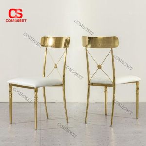 Ghế Ăn Kim Loại Mạ Vàng Lưng Chữ X Đệm Trắng Sang Trọng