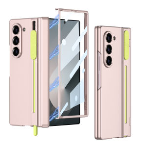 For Samsung Galaxy Z Fold 6 ZFold6 Case Ultra-thin Matte Skin-Friendly Shockproof Protection Hard Back Cover Accessories Funda With Depth-adjustable Pen Holder Stand For ZFold6 Case Skin-Friendly Touch Pen With Tempered Film Folding Shockproof Case