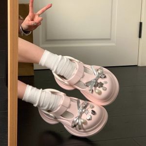 [Free Shipping] Rhinestone Bowknot Clogs Womens Sandals for Outdoor Wear Beach Slippers Home Slippers Womens Closed-Toe Slippers