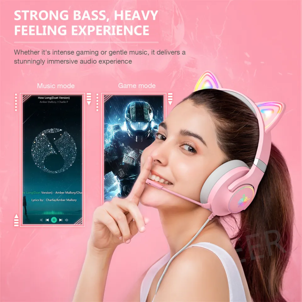 ONIKUMA X30 K9 Cat Ear Headphones Wired Surround Sound Cute Pink
