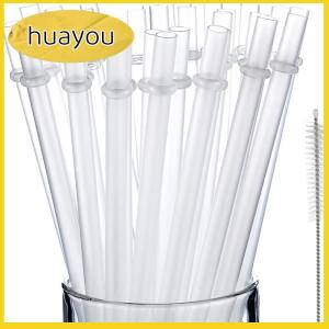 huayou 10 Pcs White Glitter Plastic Straw 9 Inches Long Reusable Hard Drinking Straws For Tumbler Mug Cup Bottle
