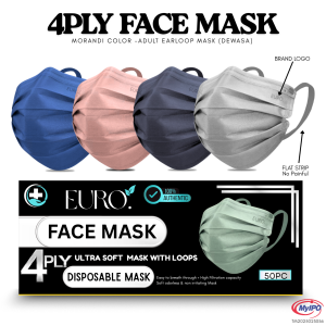 EURO MASK 50pcs Black Mask 4Ply Mask Anti Bacterial Disposable Mask 4 Layer Non Medical Mask Adult