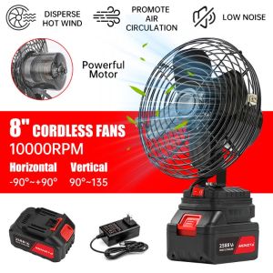 【2×60000mAh】 Cordless Fan 8 inch Portable Fan Rechargeable Fan High Power Outdoor Desktop Cooling Fans Adjustable Cordless Fan Camping Tool Fan Lithium Battery