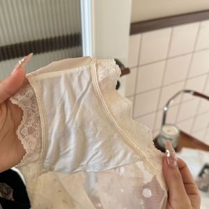Lingerie Satin Silk Lace Flower Panties Transparent Love Heart French Style Briefs Low Waist Lace Mesh Briefs Spring Summer