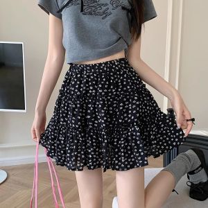 Women High Waisted Thin Skirt Korean Sweet A-line Floral Cake Skirt