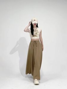 Ammin ROK High Waist ผู้หญิงแบบยืดได้กระโปรงร่มแบบแกว่งแนวยาวแนวตั้งเรียบง่ายเหมาะกับฤดูใบไม้ผลิ/ฤดูร้อน2024