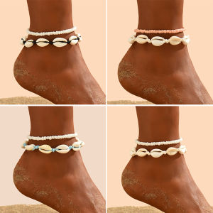 [fenggongshuode] 2PCS Bohemia Natural Anklets For Women Small Resin Beads Summer Beach Barefoot Ankle Bracelet Leg Chain Foot Jewelry