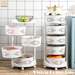 Vision Multi-Layer Kitchen Storage Rack 180 Rotatable Trolley Cabinet Racks Household Vegetable Shelf Corner Storage Organizer Basket Rack Bathroom Shelves Shelf Holder