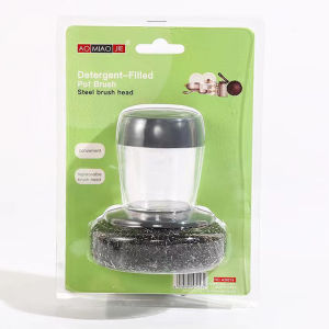Dish Washing Brush Short Handle Pressing Soap Dispenser Kitchen Cleaning Tools Steel Wire Brushes