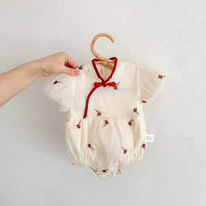 Baby Clothes Summer Romper for Girls Super Cute Full Moon Hundred Days Cheongsam Jumpsuit Summer Thin Tang Suit Crawling Outfit
