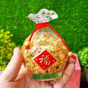 Túi vàng thủy tinh phong thủy may mắn túi vàng lá pha lê phong thủy tài lộc túi vàng lá chiêu tài lộc vận may cho gia chủ túi tiền vàng lá