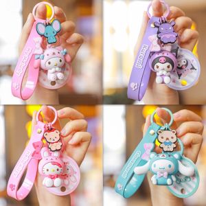 Kawaii Kuromi Melody KT Pompom Purin Keychain Animal Series School Bag Charm Cartoon Key Ring Pendant