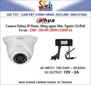 Camera Dahua IP Dome Hồng ngoại 30m Nguồn 12v/PoE Vỏ sắt - 2MP - DH-IPC-HDW1230SP-S5