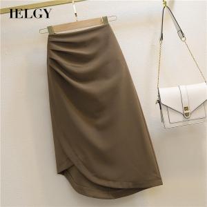 IELGY womens high waist slim mid-length irregular skirt