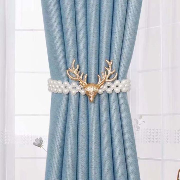 DFIUG Gold Pearl Deer Head Drape Holdback Home Decor Stretchable Decorative Curtain Buckle