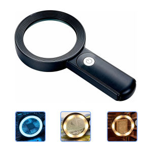 High Power 30X Magnifying Glass with 18 Adjustable LED Lights 3 Lighting Modes Handheld Reading Magnifier for Seniors Small Print Map Jewelry Repair Grey White