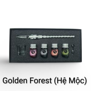 Bộ bút thủy tinh Glass Pen Kèm 4 hũ mực nhũ Galaxy Cao Cấp Deep Blue Silver Crystal Dreamy Purple Golden Forest sang trọng viết thư pháp vẽ tranh quà tặng sinh nhật