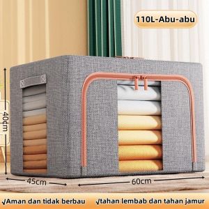 66L/110L kotak penyimpanan  tahan lembab storage box pakaian serbaguna mainan box baju besar organizer Lipat linen katun lebih tebal